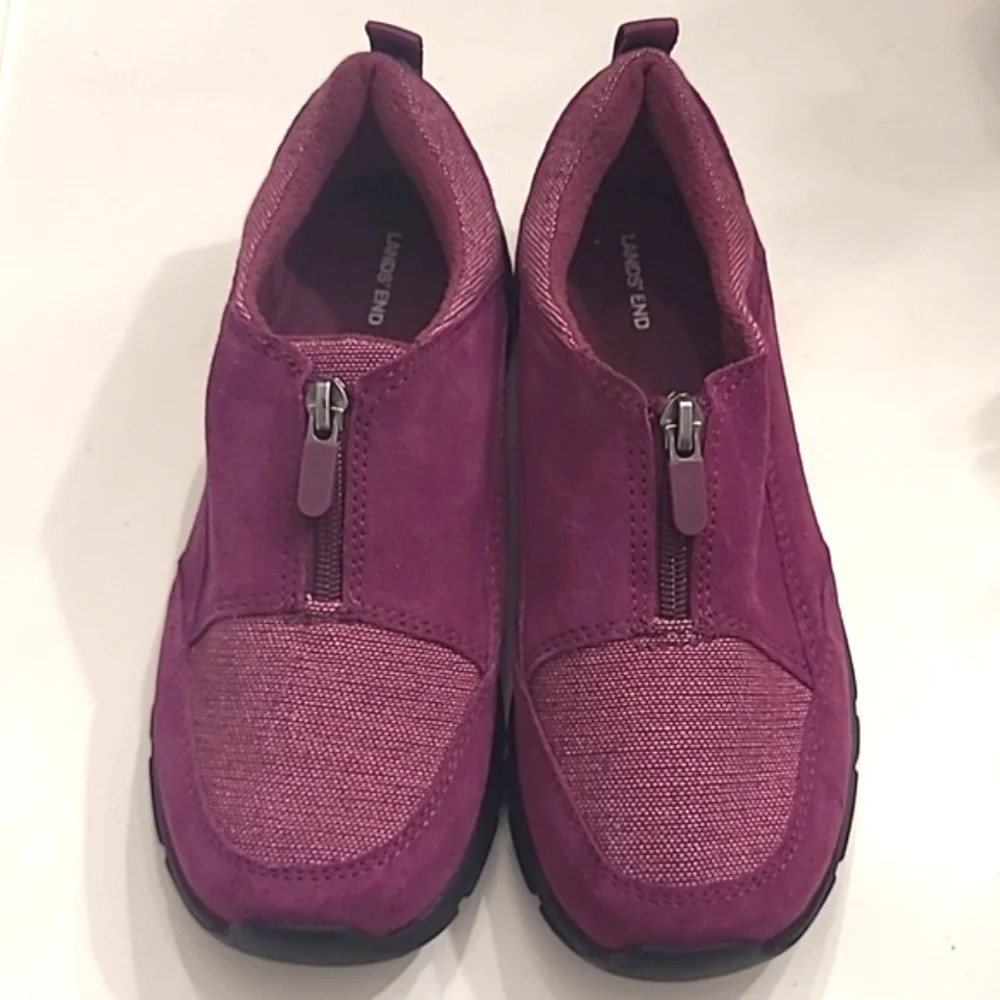 Lands’ End Suede Leather Boot Sneakers All Weather Insulated Half Zip Shoes NWOT